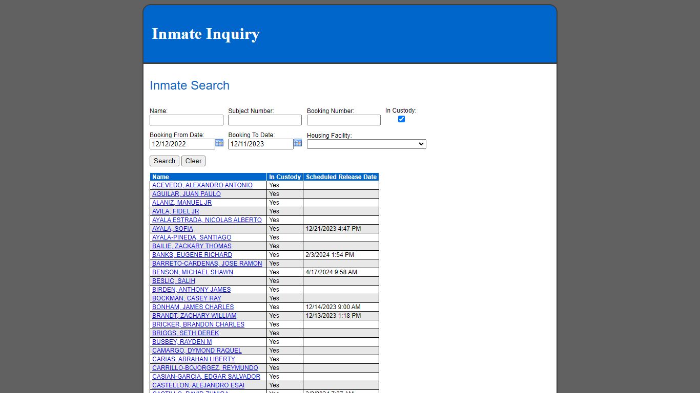 Inmate Search